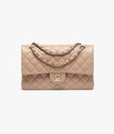 Classic 11.12 Handbag Grained Shiny Calfskin & Gold-Tone Metal Dark Beige