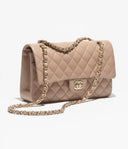 Classic 11.12 Handbag Grained Shiny Calfskin & Gold-Tone Metal Dark Beige