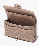 Classic 11.12 Handbag Grained Shiny Calfskin & Gold-Tone Metal Dark Beige